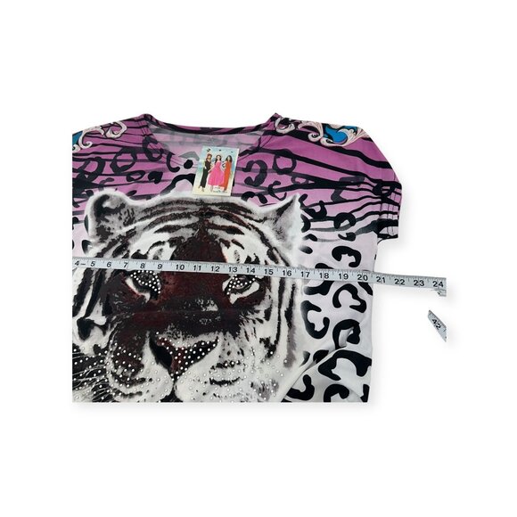 Fashion Unbranded Women Rhinestones Tiger Print Top SZ M Stretch Polyester - Picture 3 of 9